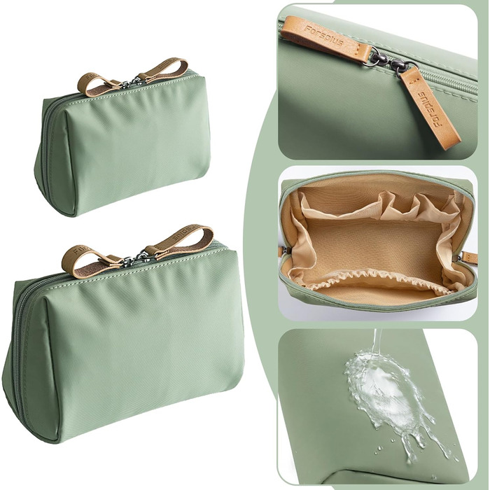 Набір косметичних сумок з нейлону (2 шт.) - водонепроникні, з відділеннями, для подорожей та дому (зелені)