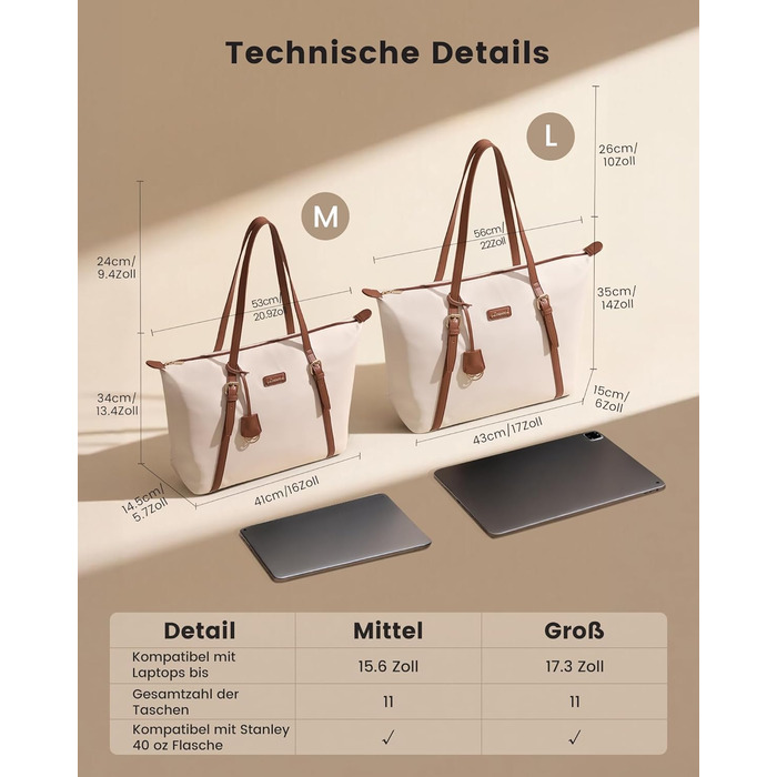Сумка для ноутбука LOVEVOOK жіноча велика шопер для роботи, університету, школи (бежева, 15.6 дюймів)