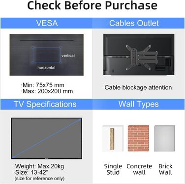 Кріплення для телевізора Suptek TV-Wandhalterung 13-42 дюйми, поворотне, нахильне, чорне, до 20 кг, VESA 200x200 MM, MA1345