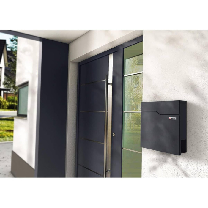 Поштова скринька Metzler Hoffmann антрацит RAL 7016 з табличкою для імені та відділенням для газет - настінна металева порошково-пофарбована, стійка до погодних умов