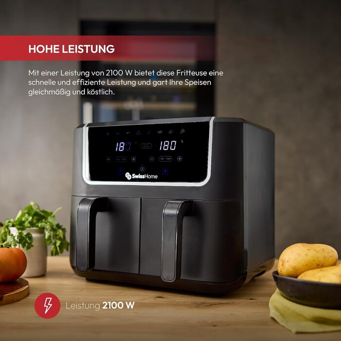 Фритюрниця SwissHome SH-6931 DOPPEL Luft 6л, 2100W, 6 програм, срібляста