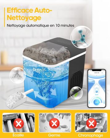 Smart Ice Maker Machine with WiFi Control - 15KG Daily Output, Fast Ice Production (6 mins/9 cubes), Self-Cleaning, 2 Sizes, for Kitchen, Office, Bar, Party, RV (Black)
