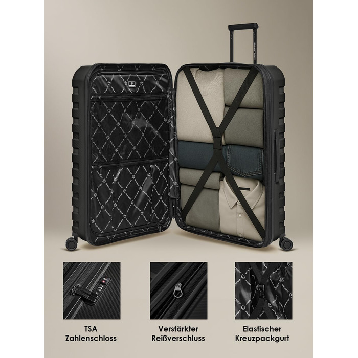 Чемодан тріумф SMARTBOX Hartschalen Check-in XL, 76 см, 111-120 л, розширюваний, з TSA-замком, з поліпропілену, 4 колеса, чорний