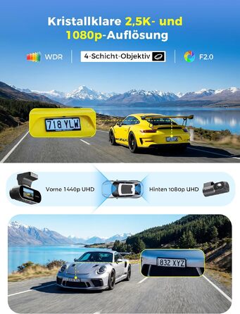Автомобільний відеореєстратор DDPAI N2 Dual (передній та задній), роздільна здатність 2.5K + 1080P, 1.9