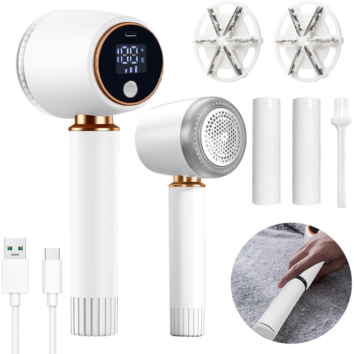 Електричний видальник ворсу 2-в-1 з роликом, 6 лез, 3 швидкості, LED-дисплей, для різних тканин