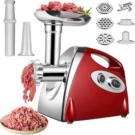 Electric Meat Grinder 2800W 3-in-1 Stainless Steel Meat Grinder with 3 Plates (3mm, 5mm, 7mm) Kubbe Attachment & Sausage Stuffer - 80kg/hr