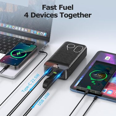 Power Bank 60000mAh 22,5W з LED-дисплеєм: Швидка зарядка USB-C, 4 виходи, 3 входи для більшості пристроїв