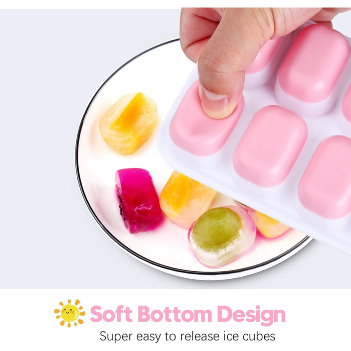 Силіконова форма для льоду з кришкою, BPA-free, набір 8 шт. Штабельний контейнер для кубиків льоду, сертифікат LFGB, для коктейлів, віскі та кави (2 рожеві + 2 жовті)