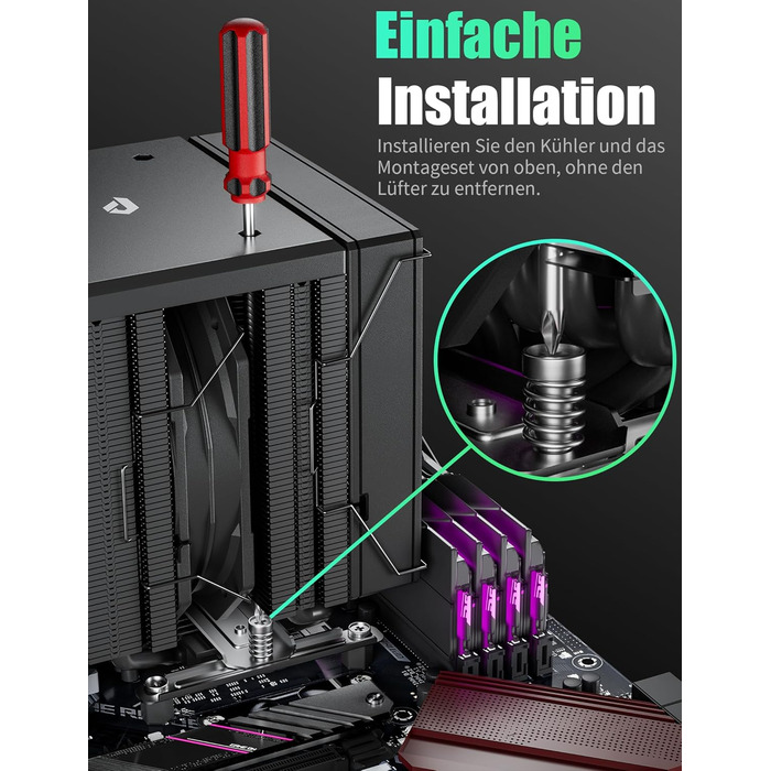 upHere Система охолодження CPU Dual Tower з 6 теплових трубок, 2 x 120мм вентилятори PWM, сумісна з AMD AM4 AM5/Intel 2011/2066 (X79/X99), для ПК, UE2K6