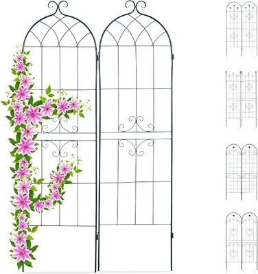 Relaxdays Trellis Set of 2, Metal, 180 x 50 cm, Garden Support, Vintage, Decorated Lace, for Sticking, Dark Green, (Design E)