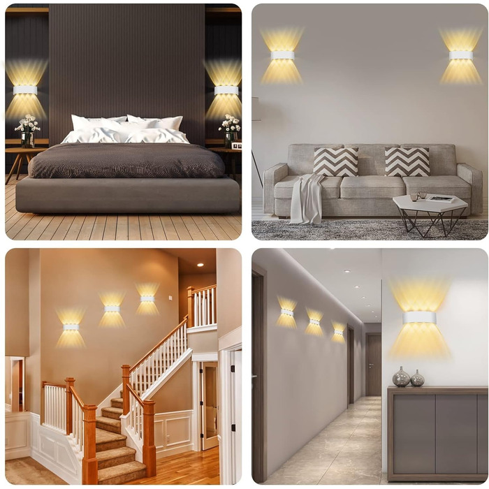 Світлодіодна настінна лампа Lureshine, 2 шт., 22x8x5 см, IP65, 8W, 3000K, чорний алюміній, для вітальні