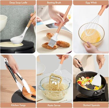 Набір кухонних аксесуарів Howephofly: 23 шт. з силікону, антипригарні, стійкі до нагріву, з тримачем та гачками для підвішування (білий)