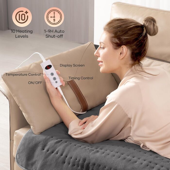 Електричне підігріваюче коврик 150x80 см сірий з 10 рівнями температури, автовимкненням та захистом від перегріву, легке кріплення до ліжка та матрацу (коралловий фліс)