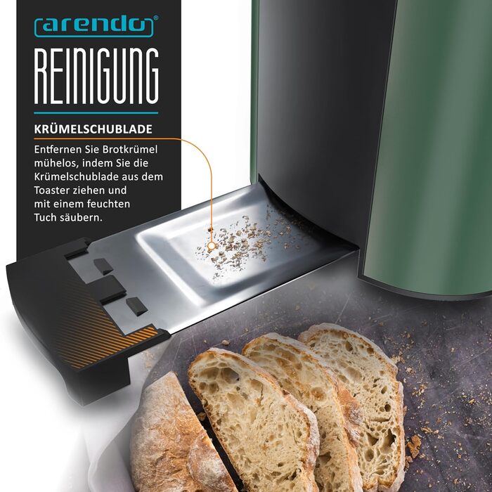 Тостер Arendo з нержавіючої сталі, 4 слоти, підігрів, підставка для булочок, 1500W, зйомний лоток для крихт, дисплей з таймером