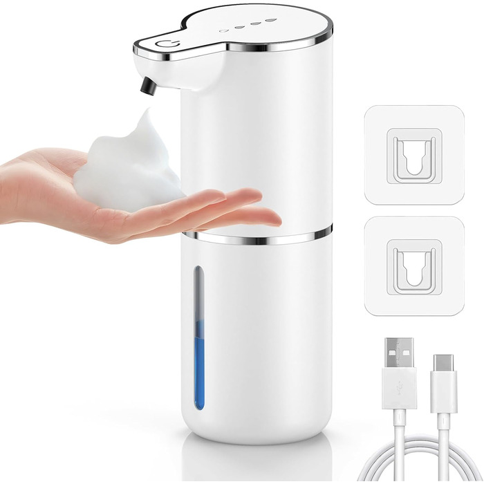 Автоматичний дозатор мила настінний електричний з сенсором, 4 рівня регулювання, USB, перезаряжається, білий для кухні, ванної кімнати, школи, для рідкого та пінного мила