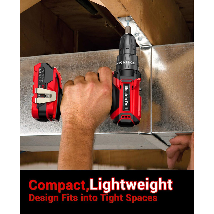 Акумуляторний шуруповерт BETENST 21V з 2 акумуляторами 2.0Ah, 42Nm, 25 моментів, 2 швидкості, LED-ліхтик, 30-ти елементний набір для дому та саду, DIY проєкти