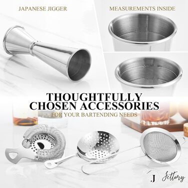 Boston Shaker Set – 10-Piece Stainless Steel Cocktail Shaker Set with Acrylic Base, Hawthorne Strainer, Ice Tongs, Bar Spoon, Jigger, Muddler – Perfect for the Home Bar (Silver)