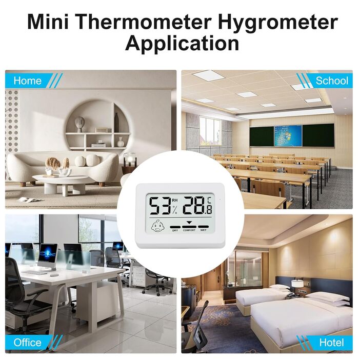 YIFMOO 6 Pack Mini Thermometer Hygrometer Indoor, Digital Thermometer Hygrometer with Smiley Display for Baby Rooms, Senior Rooms, Study Rooms, Wine Cellars, Living Rooms, etc., (white)