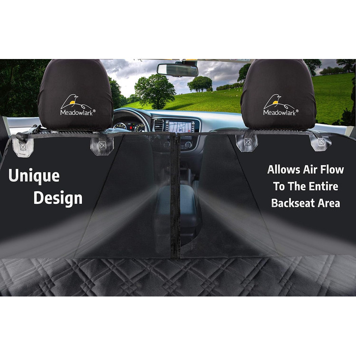 Meadowlark® Автоковдра для собак на заднє сидіння - Водостійка, повна комплектація, сітчасте вікно, захист від шерсті, бруду та подряпин, 2 чохли на підголівники, XL, Чорний (152.5 x 162.5 см)