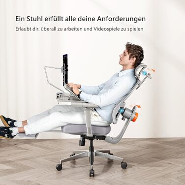 Офісне крісло Newtral MAGICH-PRO з підніжкою, ергономічне, з динамічною підголівником та поперековою підтримкою (сірий)