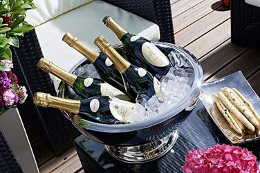 EDZARD Champagne Cooler Cadiz (ø 43 cm, H 24 cm) Stainless steel, highly polished, hammered interior, double-walled, large bowl, suitable as a sparkling wine cooler, bottle cooler, and cooler for up to 5 bottles.