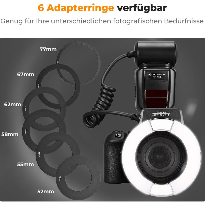 Кільцевий спалах K&F Concept TTL для Canon SLR/DSLR з підтримкою AF-допомогою, лічильник світла 14