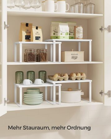 SONGMICS Spice Rack, 4-Piece Set, Kitchen Shelf, Kitchen Organizer, Expandable, Spice Holder, Stackable, with Metal Frame, 19.5 x 29.7 x 15.8 cm, Ink Black-Natural Beige KCS10NB (Cloud White + Snow White, 29.7B cm)