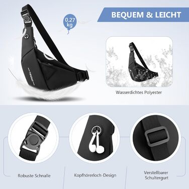 Чоловіча нагрудна сумка VARLIVOO Brusttasche - чорний рюкзак-слінг для спорту, подорожей та активного відпочинку