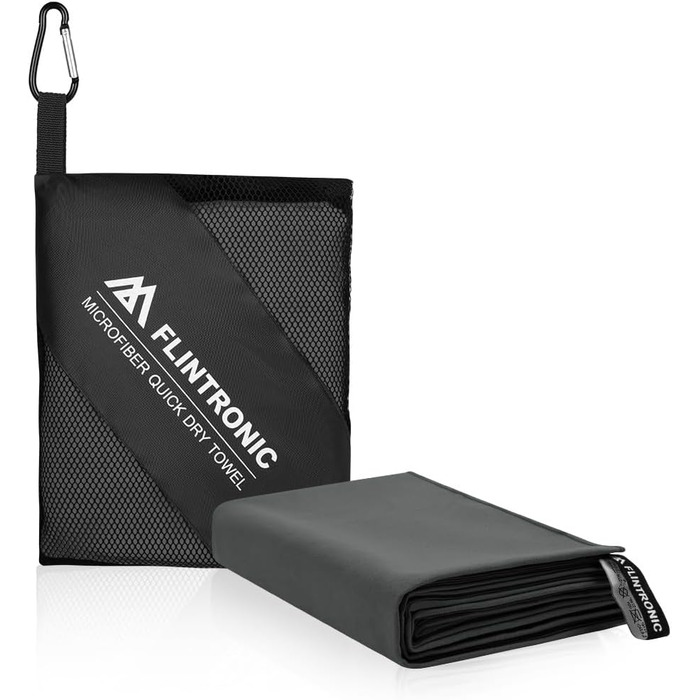 Рушник мікрофібра Flintronic, 200x100 см. Великий пляжний рушник, швидковисихаючий. Ідеально для спорту, подорожей, пляжу, сауни. Темно-сірий.