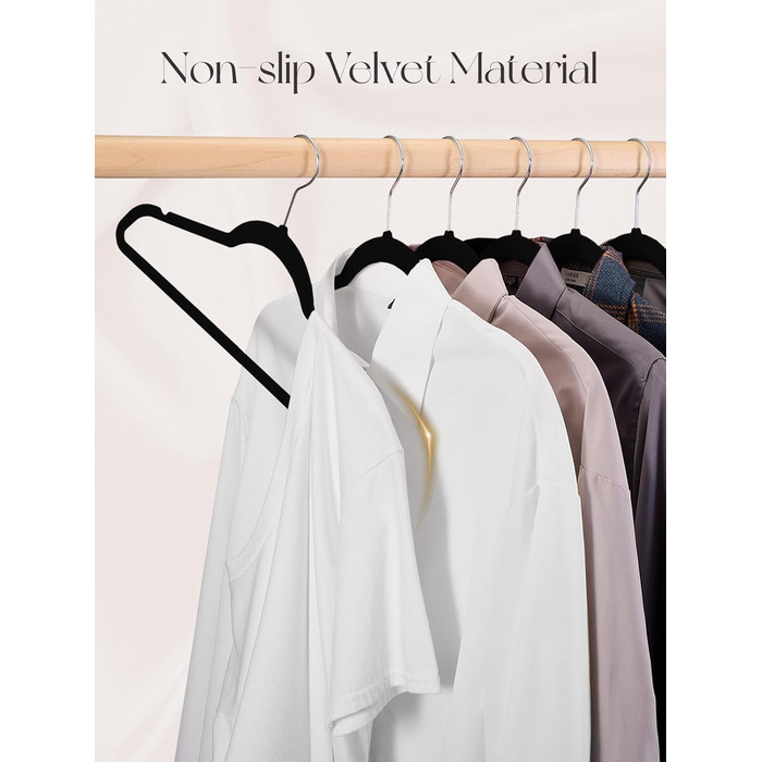 В'язки для одягу з велюру 20 шт. - В'язки для одягу, що економлять місце, для костюмів, тонкі антиковзаючі вішалки для штанів, поворотний гачок на 360°, широкі вішалки для одягу, міцні велюрові вішалки (Чорний)