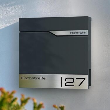 Поштовий ящик Metzler Anthrazit RAL 7016 з газетницею та табличкою з нержавіючої сталі V2A, антикорозійний, сучасний, 10 років гарантії на запчастини