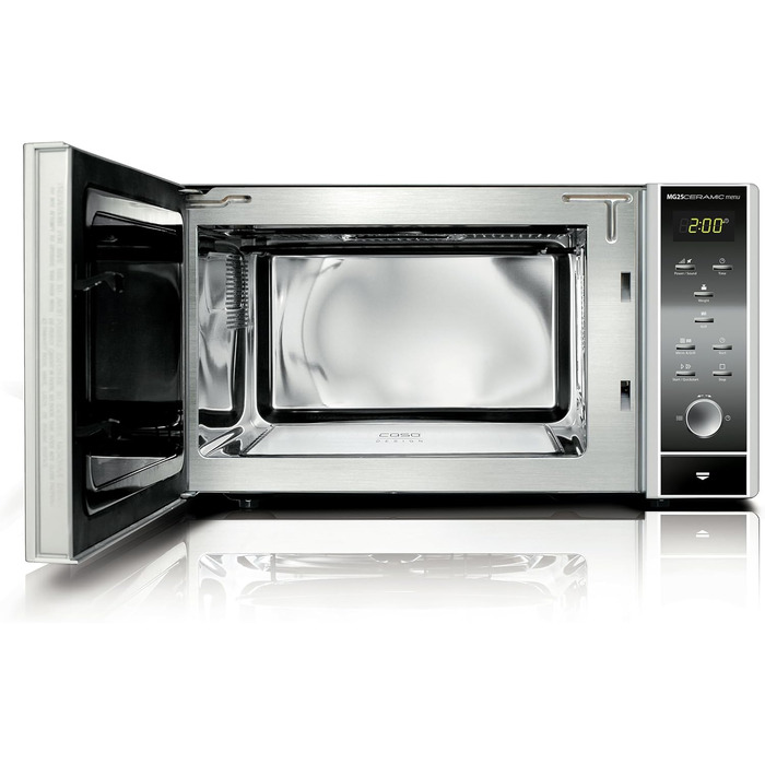 Мікрохвильова піч CASO MG20 Ceramic з грилем 2-в-1 | Керамічний нагрівач, решітка-гриль для 2 рівнів, 900 Вт, 1000 Вт гриль, 20 л, нержавіюча сталь, дзеркальне покриття
