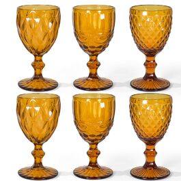 Набір вінтажних склянок для вина, 350 мл, 6 штук, кришталеве скло з тисненням, придатні для миття в посудомийній машині, рожевий, бурштиновий колір