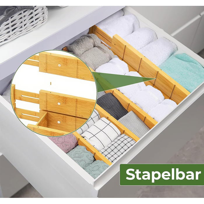 ABSOFINE Adjustable Drawer Dividers (43-56CM), 6 Pack Drawer Organizers with Inserts, Stackable Non-Slip Drawer Dividers for Kitchen, Closet, Dresser, Office, Bedroom