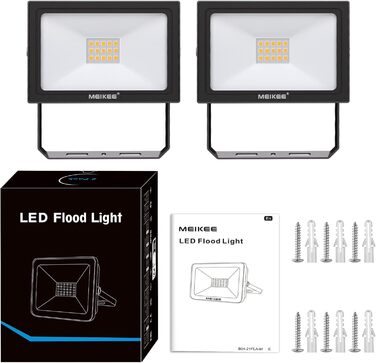 MEIKEE 60W LED Flood Light Outdoor 2700K Warm White 5200LM Super Bright LED Floodlight IP66 Waterproof Spotlight for Garden, Backyard, Driveway, Doors, Garage, Hallway 2 Pieces (15.0 Watt)