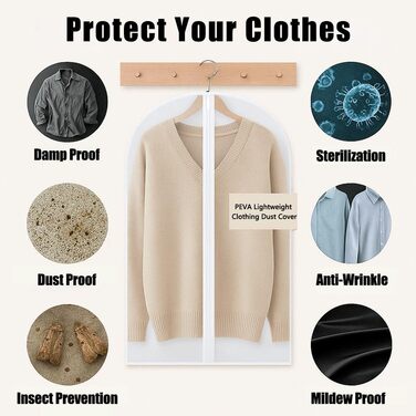 Набір мішко-органайзерів для одягу CNMTCCO, 6 шт., 60x100 см, прозорі, захист від пилу та вологи