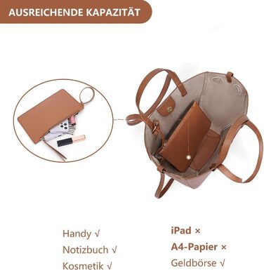 Жіноча сумка-шопер TIAASTAP з екошкіри, елегантна сумка на плече для університету, покупок, подорожей (Camelbraun Mini)