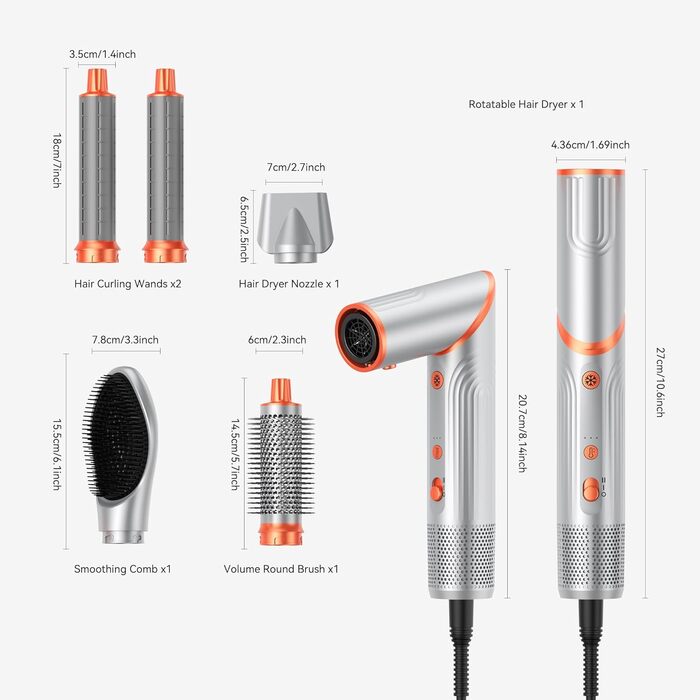Air Styler Hair Stylers Airbrush 5-в-1: мультистайлер, фен-щітка, 800W, для об'єму, локонів, випрямлення та сушіння волосся (срібний)