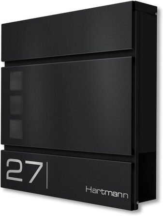 Поштова скринька Metzler Cube антрацит RAL 7016 з лазерним гравіруванням адреси та номера будинку, з відділенням для газет, вікном. Розмір 37x37x10.5 см