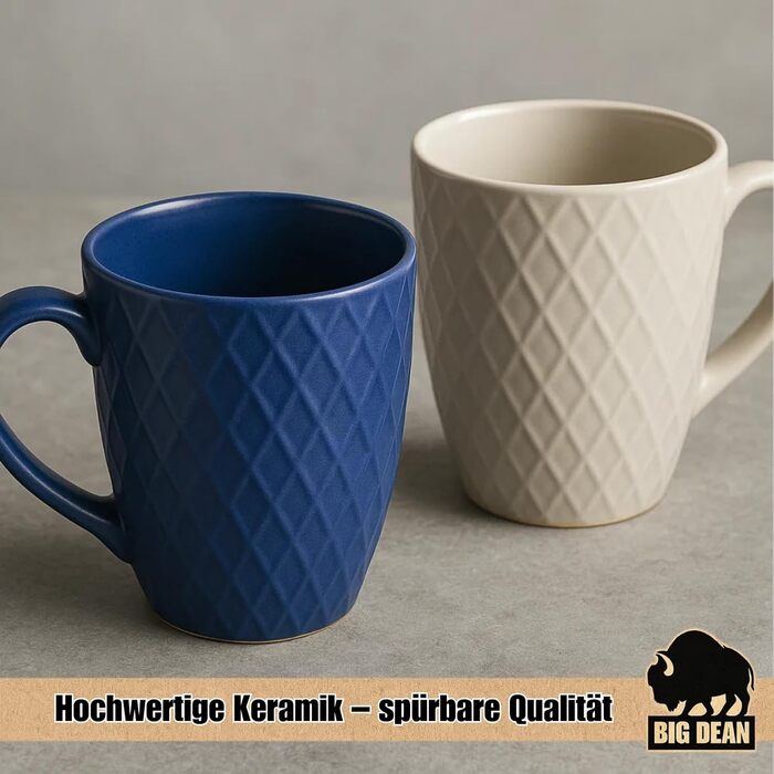 Набір кавових чашок BigDean 6 шт. 400 мл, кераміка, матові, сучасний дизайн, в подарунковій коробці (кольорові)