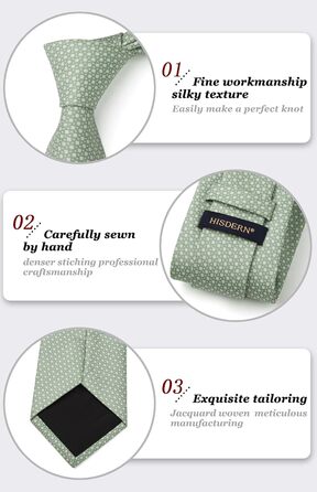 Комплект краватка, хустинка та запонки Hisdern Salbei Grün для чоловіків на весілля