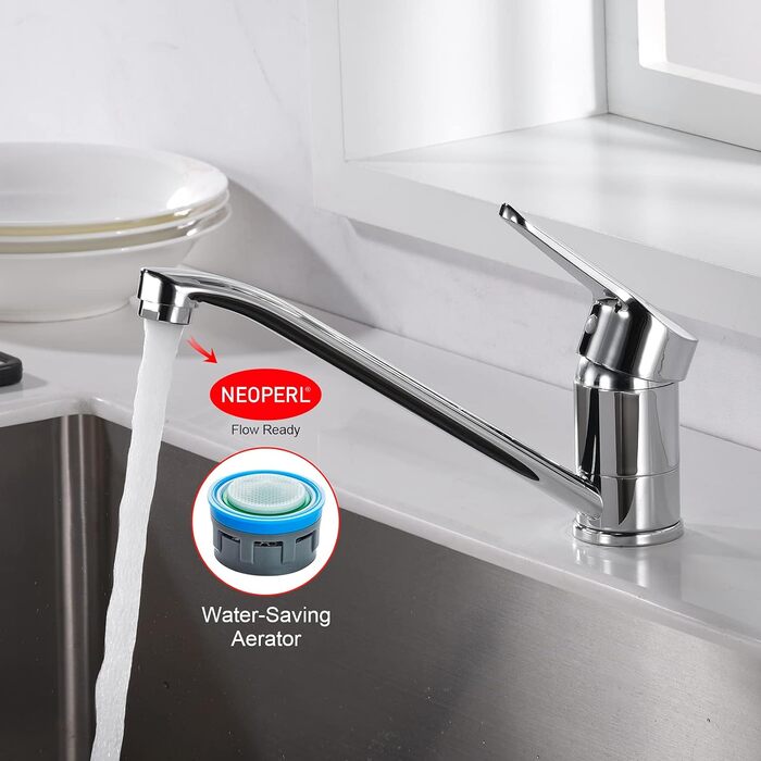 Змішувач для кухні Ibergrif M14450 з поворотним виливом 360°, керамічною картриджі та шлангами 40 см, хром/нержавіюча сталь