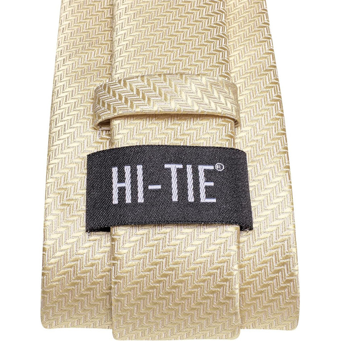 Комплект чоловічих краваток Hi-Tie Classic (4 шт.): краватка, нагрудна хустка, затискачі для запонок, зажим для краватки, шовк, однотонні та з візерунком пейслі, шампань