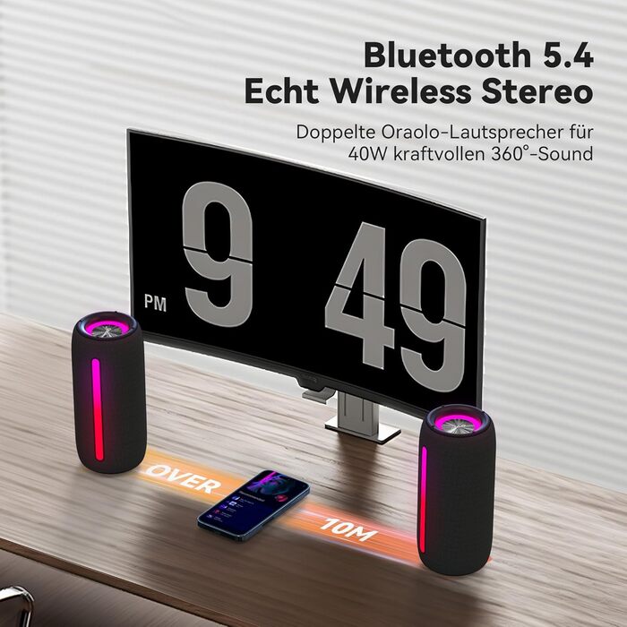 Портативна Bluetooth колонка Oraolo з RGB підсвіткою, водонепроникна IPX6, 10 год. роботи, для дому, велосипеда, вечірок - Чорна