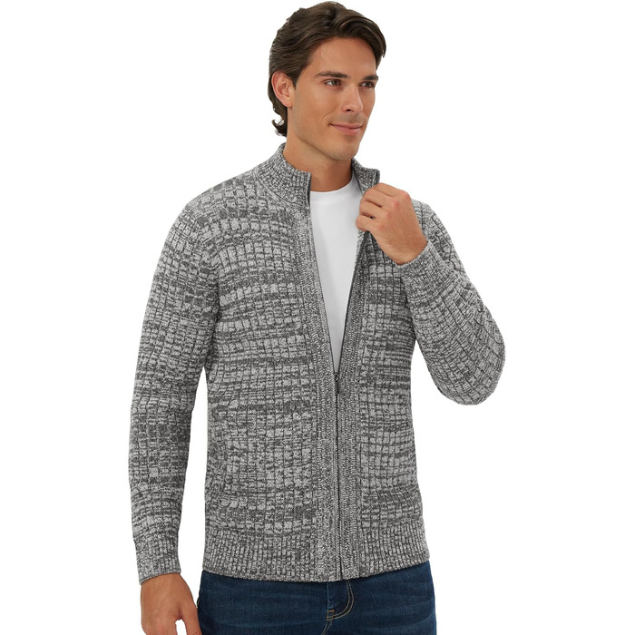 Чоловічий кардиган AOI RAY з блискавкою та стоячим коміром, в'язаний пуховий светр з двома кишенями, чорний (S, світло-сірий)