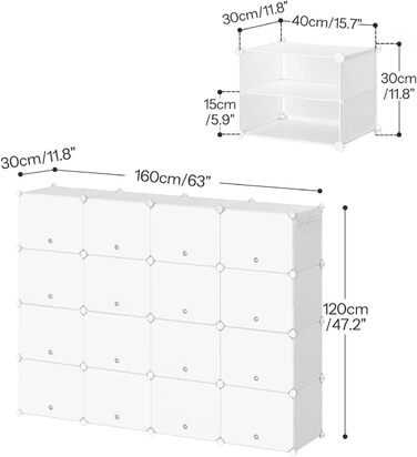HOOBRO 8-Tier Shoe Rack, Shoe Cabinet, for 32 pairs of shoes, 40 x 30 x 30 cm per compartment, narrow, with doors, plastic, for living room, bedroom, hallway, entrance, White EWT28SC01G1 (16 compartments, 160 x 30 x 120 cm), White)