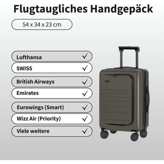 Валіза ETERNITIVE з полікарбонату та ABS: легка, з колесами 360°, з TSA-замком, для ручної поклажі, оливковий колір