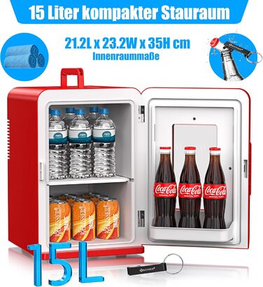KESSER® Міні холодильник/термобокс 15L з охолодженням та підігрівом, AC/DC 220-240V/12V, для авто, офісу, кемпінгу, червоний