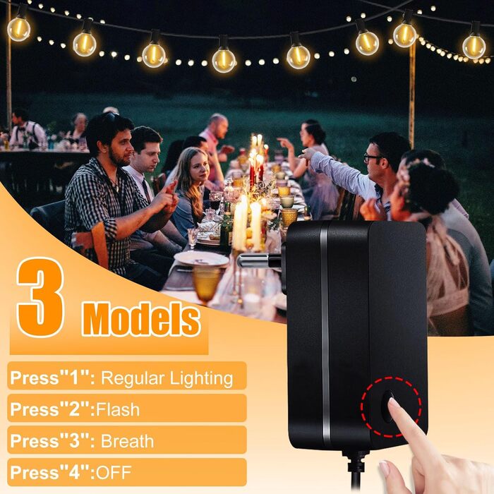 LED гірлянда для вулиці з димером - 30 метрів, G40 лампочки, таймер, IP44, вологостійка, для балкона, саду, вечірки, шлюбу, тераси (15м, 17+2 димери)