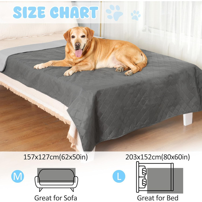 Водонепроникний захисний чохол для собачого дивана HezzLuv, ковдра для тварин, простирадло на матрац, захист меблів, миється, двосторонній, стійкий до подряпин, стійкий до шерсті тварин, для цуценят, середніх та великих собак та котів (сірий, 203x152 см)